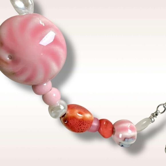 Free People Bohemian Chunky Agnes Choker Silver Pink Beach Boho NWT HTF Layering - Picture 8 of 14